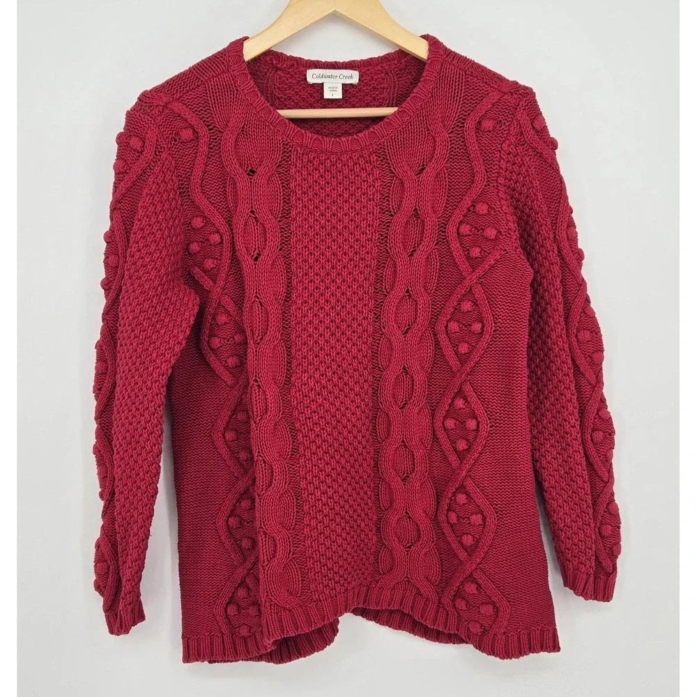 Vintage‎ red 90s/Y2K cable knit sweater - Coldwater Creek, 60% cotton, womens L